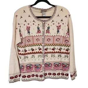 Vintage Sweater Cardigan M Button Up Embroidered Fair Ilse Cottage Country